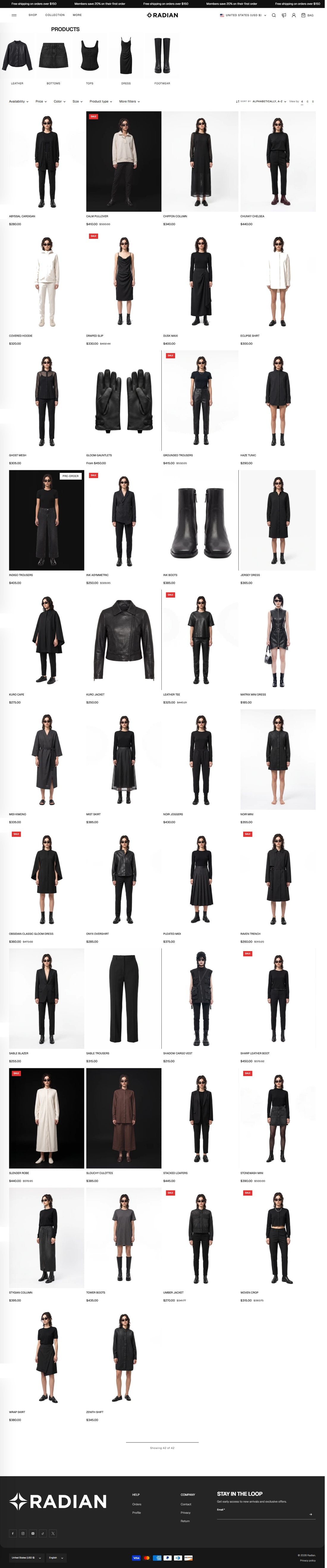Radian theme collection page