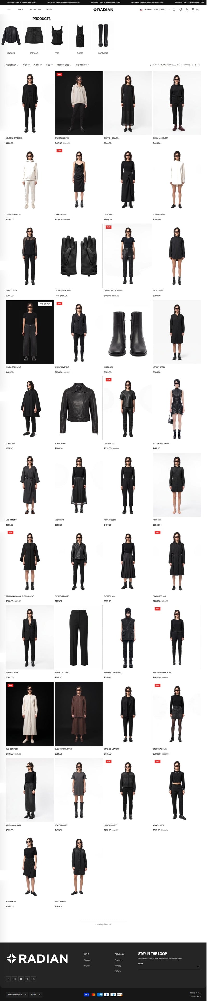 Radian theme collection page