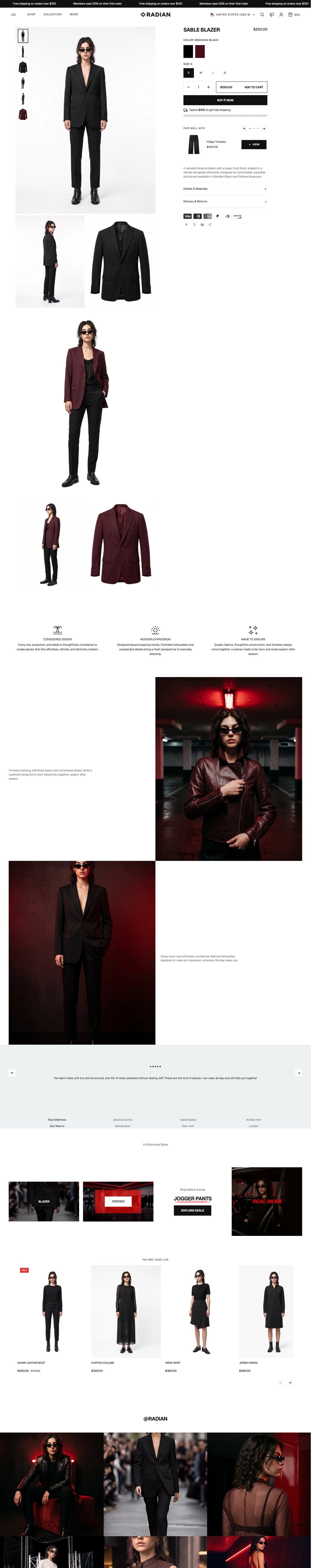 Radian theme product page